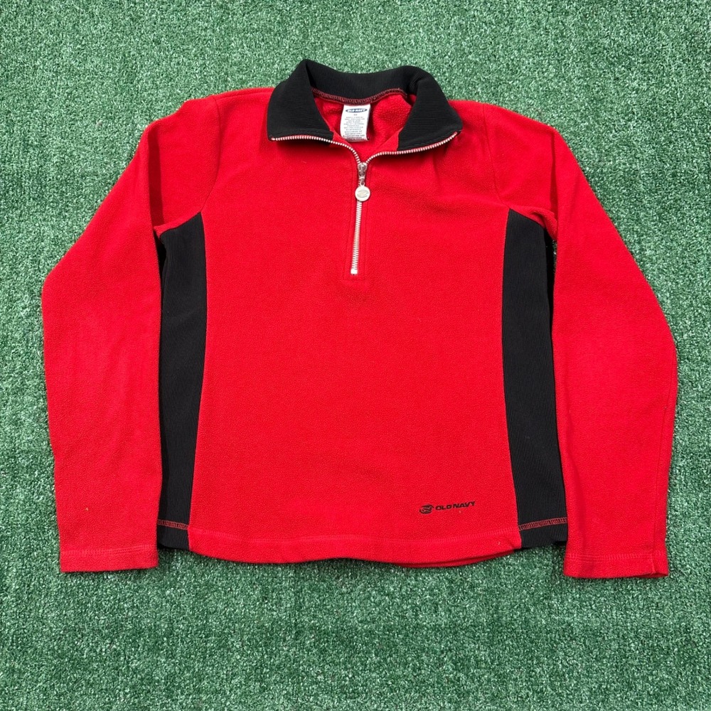 Y2K 2000's Old Navy Fleece Quarter Zip Pullover Sweater Red Black